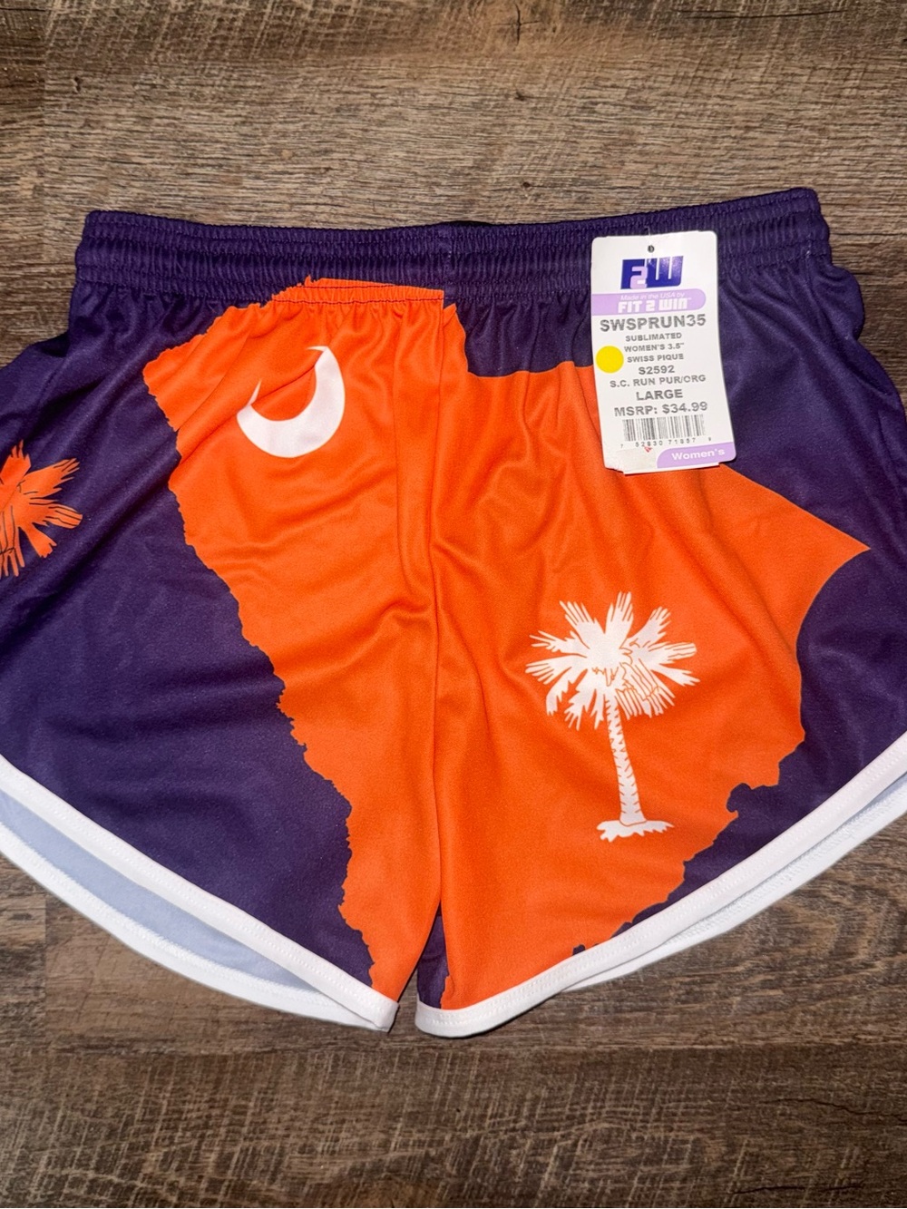 FIT 2 WIN Shorts Orange/Purple South Carolina State Map Women’s Size Large NWT